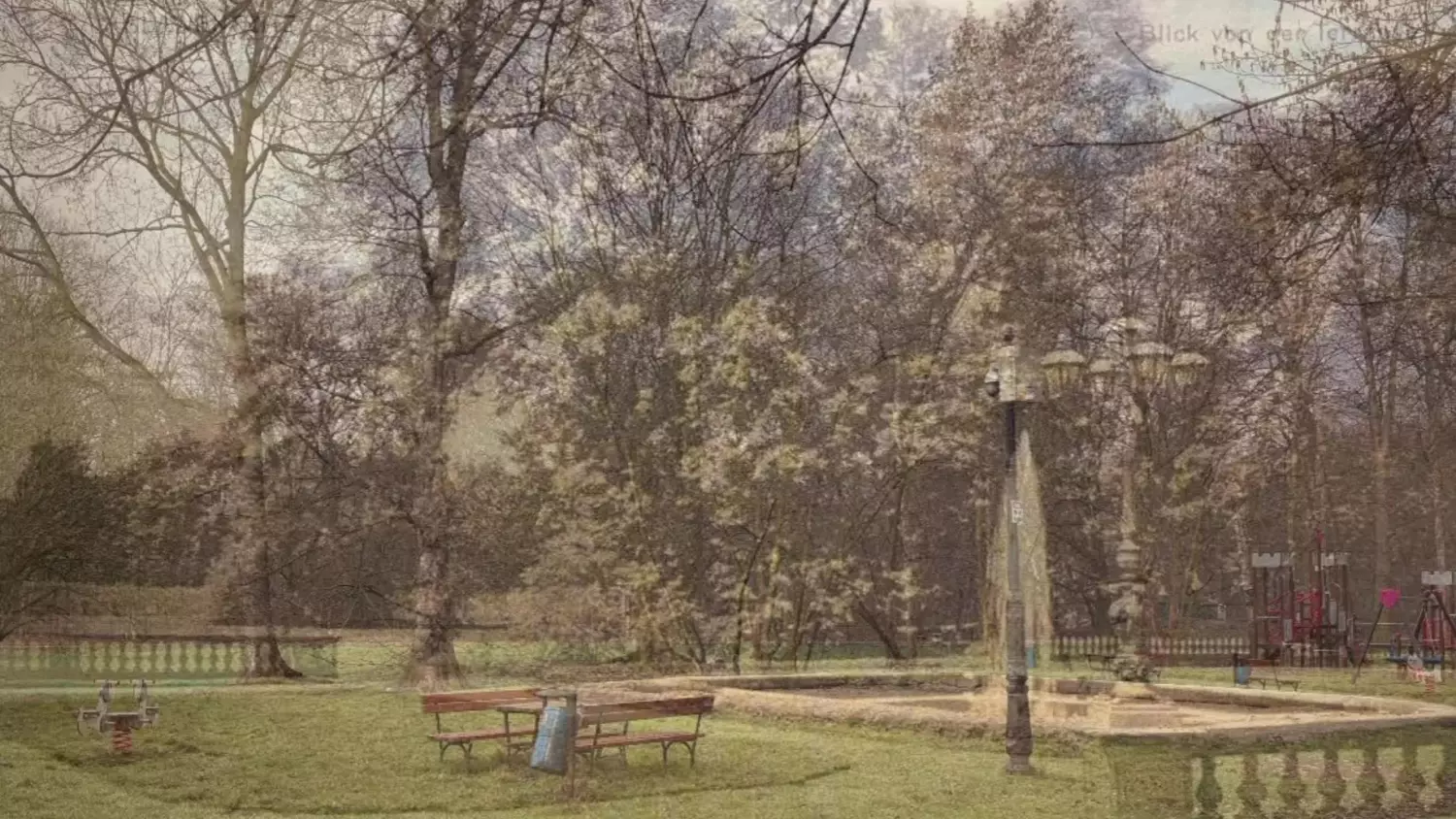 Taki widok rozpościerał się z tarasu pałacowego na basen z fontanną w Sławięcicach